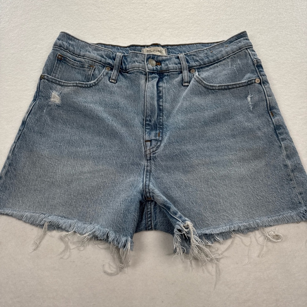 Madewell Curvy High Rise Denim Shorts Womens 32 Cut Off Jean Raw Hem Lt Blue EUC